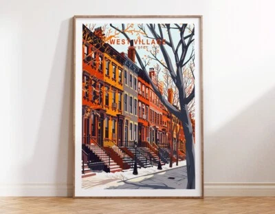 West Village New York, Building & Autum Poster Premium Quality Choose your Size - Image 1 of 2