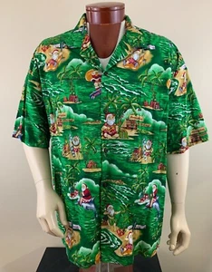 ALOHA REPUBLIC Men's Santa Claus Christmas Island Print Hawaiian Shirt Size 2XL - Picture 1 of 6