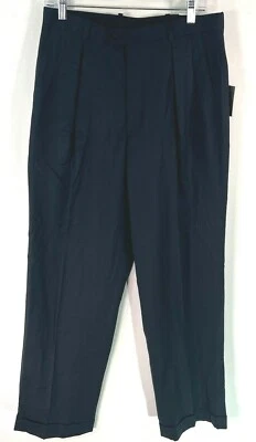 Pantalones de vestir de lana azul marino con puños rectos plisados delanteros Alfani para hombre talla 32X30 Foto 1 de 4