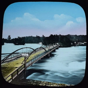 BRIDGE TO GOAT ISLAND NIAGARA FALLS USA C1890 TINTED Magic Lantern Slide PHOTO - Foto 1 di 3