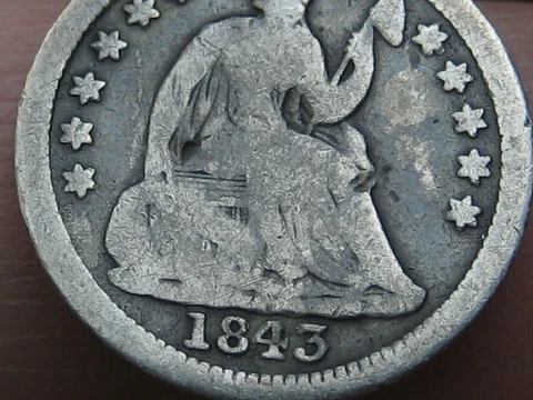 1843 P Seated Liberty Half Dime- Good/VG Details Cover