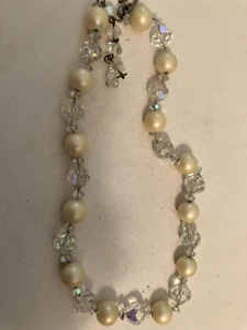 Vintage Nachlass KUNSTPERLEN UND KRISTALLPERLEN COLLIER HALSKETTE - Bild 1 von 3