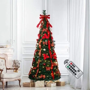 6.5FT Prelit Christmas Tree Fully Decorated Pull-Up Christmas Holiday Decoration - Picture 1 of 9