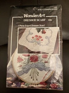 WonderArt Dresser Scarf Stamped Embroidery  #1344 Rose Bouquet 15x42” No Floss - Picture 1 of 8