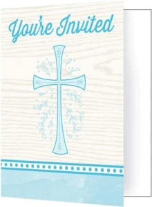 Divinity Blue Cross Christian Religious Theme Party Invitations w/Envelopes - Picture 1 of 1