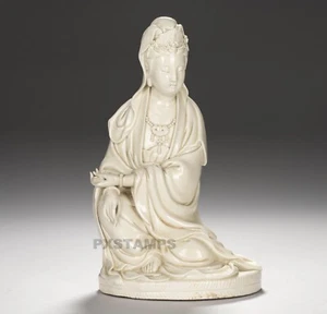 19th C Chinese Qing Dynasty Blanc de Chine Guan Yin Bodhisattva Porcelain Statue - Picture 1 of 16