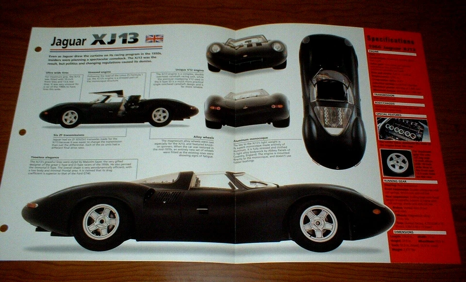 Jaguar XJ13 1966 HOJA DE ESPECIFICACIONES FOLLETO FOTO INFORMACIÓN IMPRESIÓN PÓSTER 66 67 XJ 13 LE MANS Foto 1 de 1
