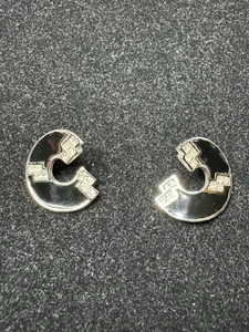 Audrey Hepburn Circa 1980 Givenchy Black Enamel & Rhinestone Evening Earrings - Picture 1 of 15