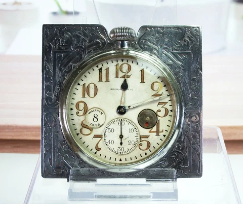 Bohm, Allen Co Waltham Antique Sterling Silver 8 Day Travel Clock Cover