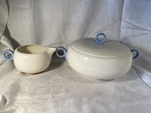 Homer Laughlin Co MCM Swing Eggshell Blue Vegetable Casserole Lidded Dish 1938 - Picture 1 of 6