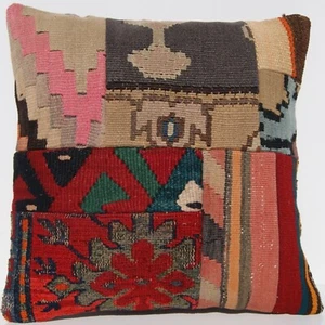 Decoración del Hogar Boho, Funda de Almohada Estilo Kilim, Diseño a Cuadros Rojo y Azul - Imagen 1 de 3