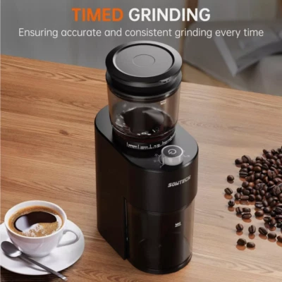 Anti-static Conical Burr Coffee Grinder, Adjustable Electric Mill, black - Image 1 of 4