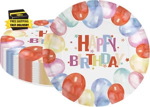 25Pcs Birthday Paper Plates - Happy Birthday Lettering, Stars & Balloon Design D - Picture 1 of 6