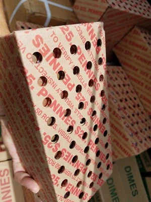 Sealed Hole Bank Box of Pennies. Find Wheat, Copper, UNC.. $25 Real Coins - Image 1 of 4