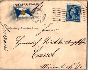 1915 USA Puerto Rico San Juan Flag Cover to Germany Cassel Hamburg America Line - Picture 1 of 2
