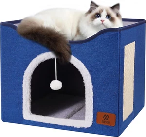 Cat Beds for Indoor Cats, Cat House Cat Cave Beds with Scratch Pad, Foldable Cat - Picture 1 of 7