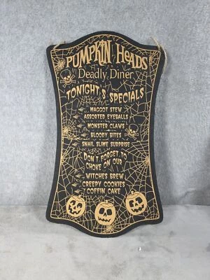 Halloween Espeluznantes Cabezas de Calabaza Menú Tablero Letrero Fiesta Decoraciones 16" Alto Foto 1 de 3