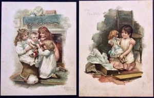 ORIGINAL Par de IMPRESIONES CROMOLITOGRÁFICAS VICTORIANAS Niños Jugando BUENA CALIDAD - Imagen 1 de 3