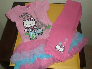 HELLO KITTY SIZE 5 PINK PARIS 2 PIECE SET DRESS/TOP PANTS NEW   - Picture 1 of 3