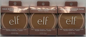 3 pezzi filtro polvere Elf Halo Glow polvere pressata ~ TAN CALDO ~ 0,35 OZ CIASCUNO - Foto 1 di 2