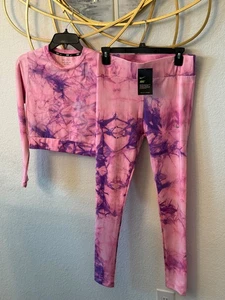 Nike Dri-fit pro 2 teiliges Tie & Dye Pink Set. Langarm & Leggings. Gr: Medium - Bild 1 von 5