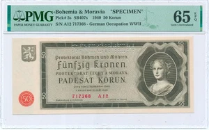 Bohemia & Moravia 50 Coronas 1940 ESPECIMEN, P.5s_PMG 65 EPQ - Imagen 1 de 2