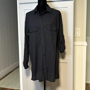 Lauren Ralph Lauren Women Shirt Black Button Up Roll Tab Long Sleeve Cotton Med - Picture 1 of 12