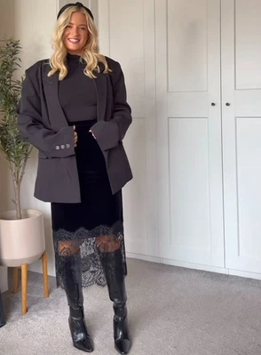 M&S : Velvet Lace Detail Midi Pencil Skirt : T692568 | ALL SIZES | - Image 1 of 4