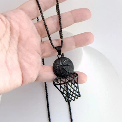 Moda Negro Baloncesto Aro Collar Colgante Hombre/Niño/Unisex Hip Hop Deportes Foto 1 de 4