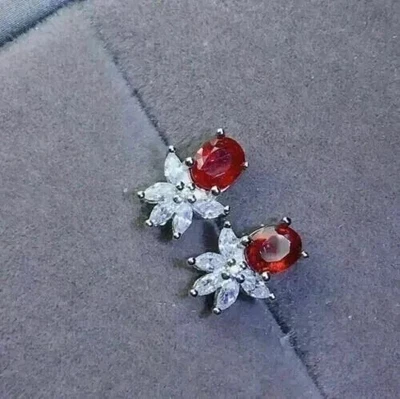 Lab Created Red Ruby 2Ct Oval Cut Women's Earring 14K White Gold Plated Silver - Image 1 of 4