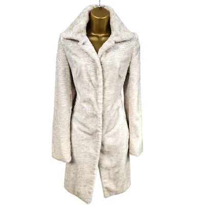 Abrigo de vestir vintage Karen Millen 10 UK perla marfil piel sintética longline Foto 1 de 4