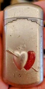 Heart Lighter Metal Red Silver Vintage Lighter - Picture 1 of 5
