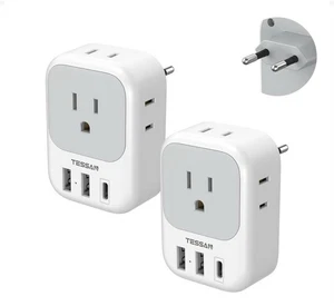 2-Pack European Travel Power Plug Adapter with Multi Outlet USB C to Spain Italy - Picture 1 of 1