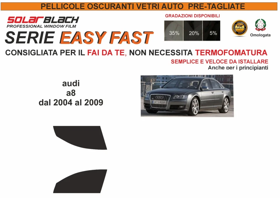 pellicole oscuranti vetri pre-tagliata audi a8 berlina dal 04-09 ant A F - Imagen 1 de 1