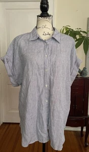 Ralph Lauren Women’s 100% Linen Striped Button Up Short Sleeve Shirt Size XL - Picture 1 of 10