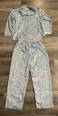 Miss Elaine Blue PAISLEY Brushed-Back Satin Pajama Set Women's Medium Pants L/S - Image 1 of 4