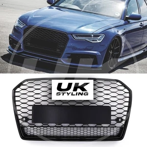 FRONT HONEYCOMB GRILL RS6 STYLE GRILLE GLOSS BLACK FOR AUDI A6 C7.5 2016-2018 - Picture 1 of 9
