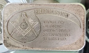 1973 Freemasonry USSC Mint Bullion Rare Vtg-999 Silver 1 Oz Ounce Art Bar Round - Picture 1 of 8