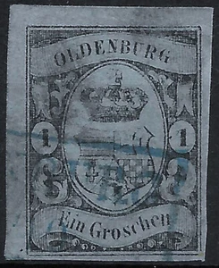 OLDENBURG 1859 _ MiNr. 6 _ 1 rozmiar _ szerokie krawędzie _ niebieski stemplowany - Zdjęcie 1 z 2
