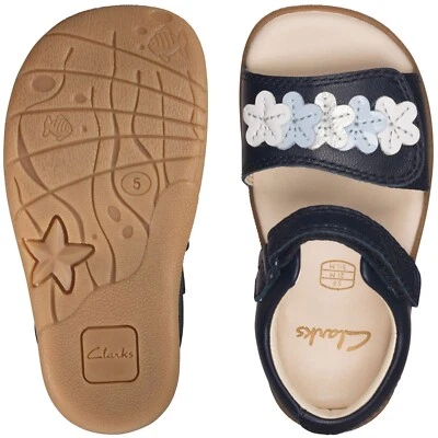 Sandalias de cuero azul marino ZORA FINCH Clarks para niñas pequeñas nuevas en caja Foto 1 de 4