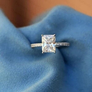 2.34 TCW Radiant Cut Moissanite Women's Engagement Ring 14k White Gold Plated - Picture 1 of 9