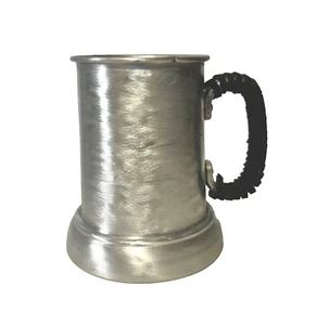 Metall - Aluminium Becher/ Stein mit Glasboden & lederumwickeltem Henkel - Bild 1 von 5