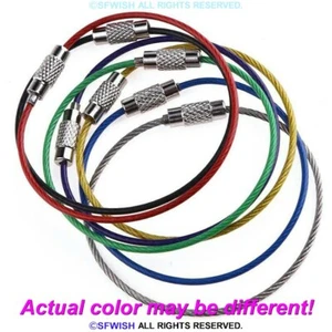 7X! NEW Vinyl Coated Stainless Steel Metal Wire Carabiner Key Ring EDC Cables - Picture 1 of 4