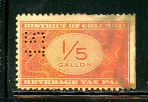 US District of Columbia 1/5 Gallon Beverage Tax Stamp - Used - Picture 1 of 1