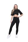 High Waist Ribbed Leggings Ladies Stretchy Seamless Thick Skinny Sports Gym Pant