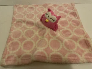 Hudson Baby Owl Lovey Security Blanket 14" Soft Pink Velour Plush Circles - Picture 1 of 3
