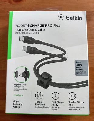 Belkin BoostCharge Pro Flex USB-C Cable W/USB-C Connector Cable + Strap 10FT - Image 1 of 4