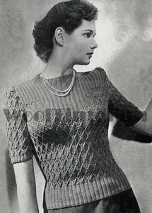 Knitting Pattern/Instructions Womens Vintage 1940s Rib & Lace Sweater Jumper - Picture 1 of 1