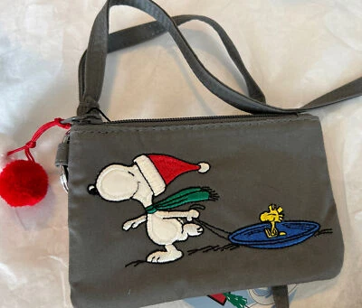 Vera Bradley Ski Slope Snoopy Woodstock Sled Peanuts Grey Zip Case ID & Lanyard - Изображение 1 из 3