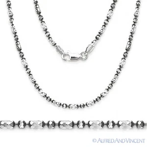 Collar italiano cadena de eslabones de cuentas corte diamante negro rodio de 2,3 mm plata esterlina negro rodio - Imagen 1 de 1